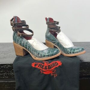Freebird Green Croc-Embossed Heels